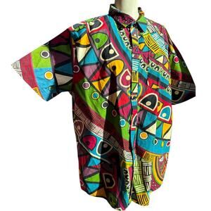 vintage Super Massive abstract print button up shirt Size XL